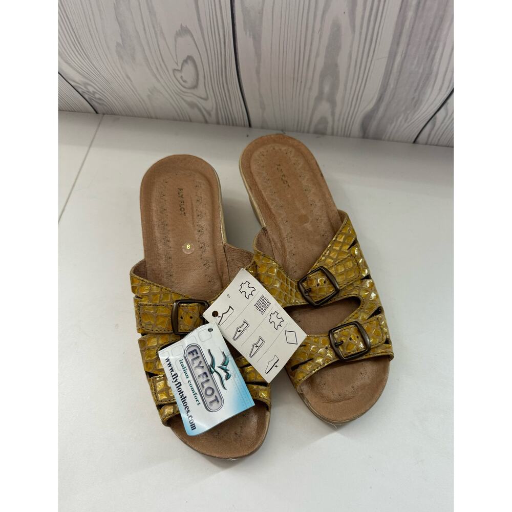 Fly Flot Sandal Womens Size 40 (9) Yellow Anti Shock Slide  Comfort Leather